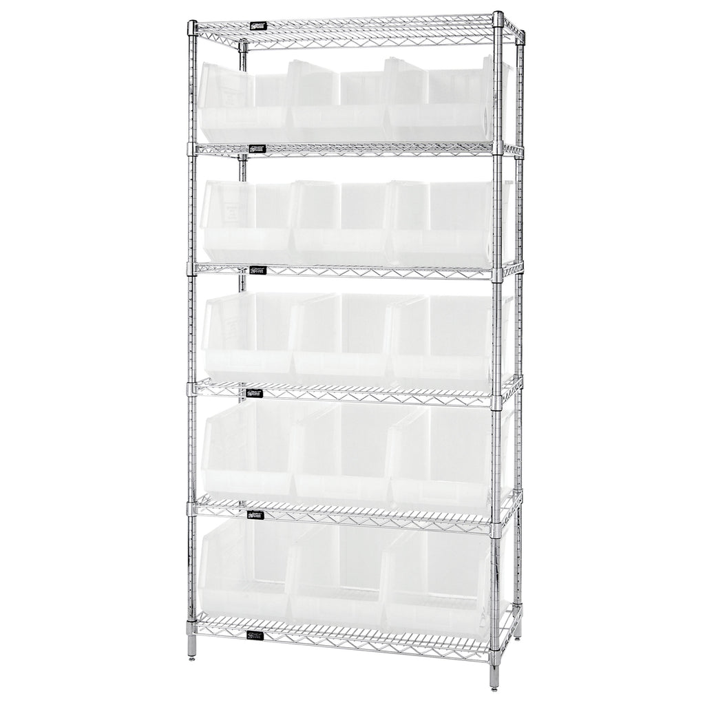 WR6-260 Wire Shelving System with 15 Bins - Clear