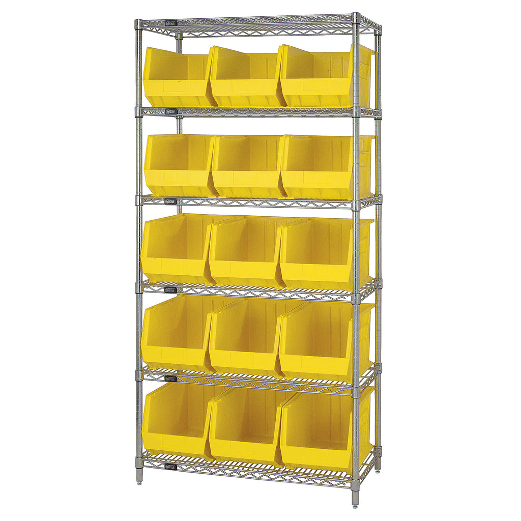 WR6-260 Wire Shelving System with 15 Bins - Yellow