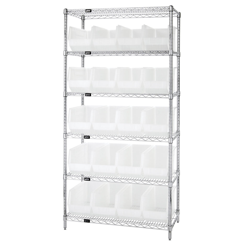 WR6-265 Wire Shelving System with 20 Bins - Clear