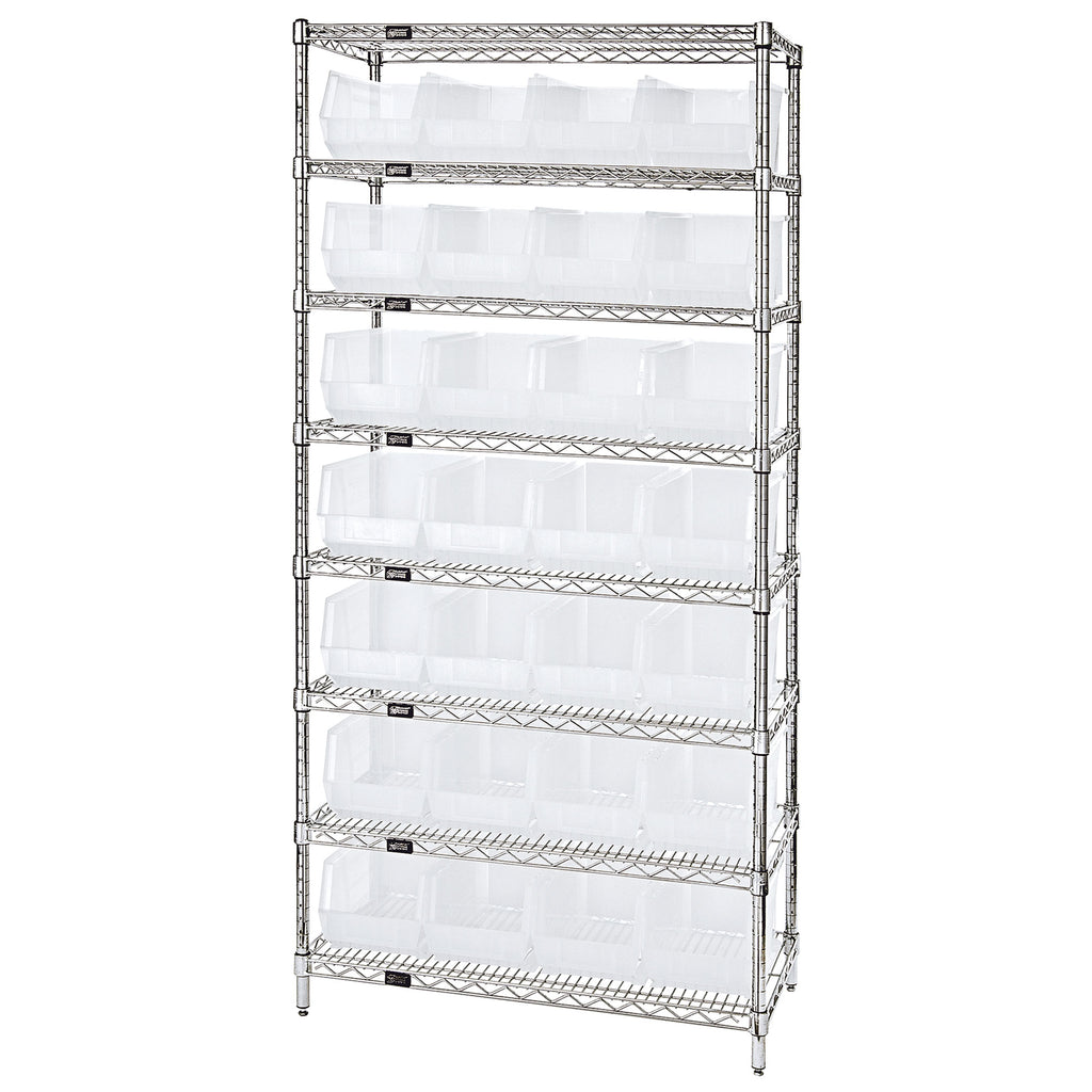WR8-240 Wire Shelving System with 28 Bins - Clear