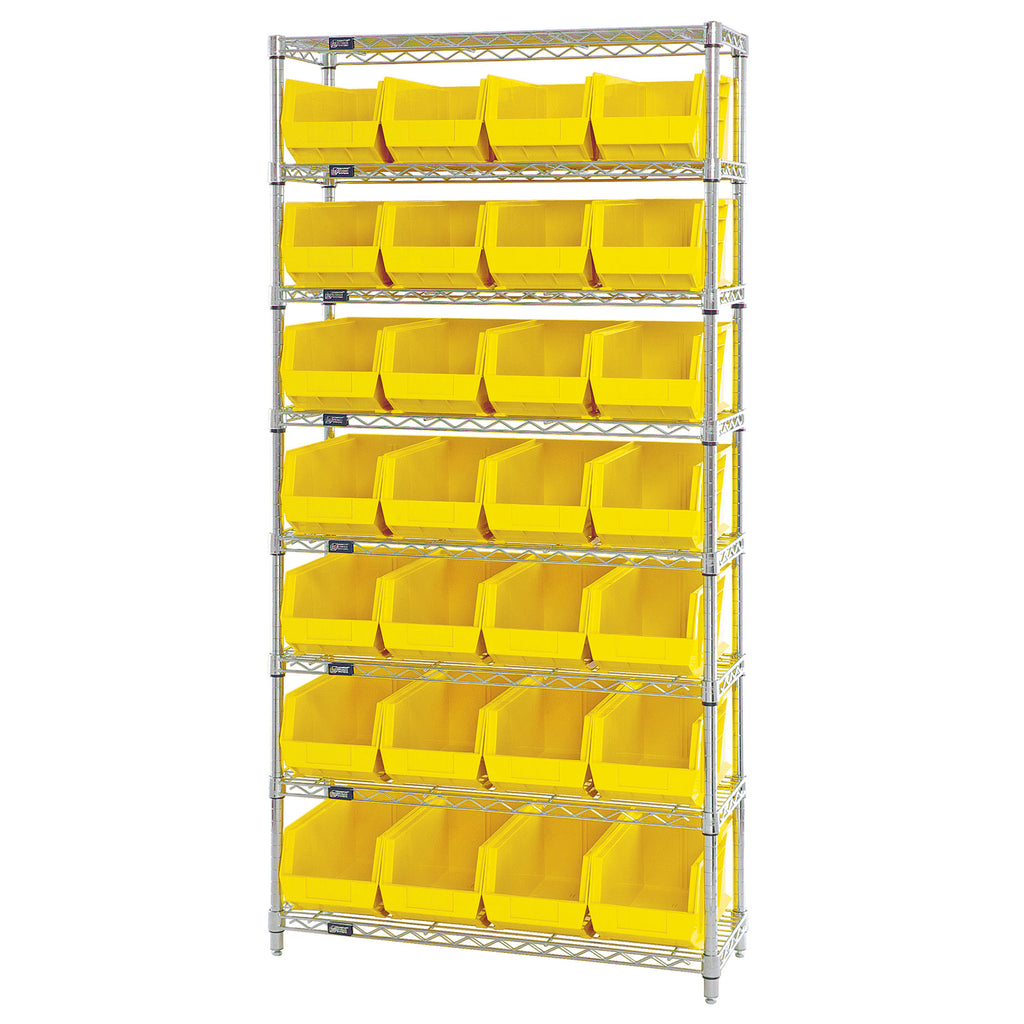 WR8-240 Wire Shelving System with 28 Bins - Yellow