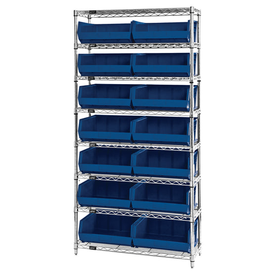 WR8-250 Wire Shelving System with 14 Bins - Blue