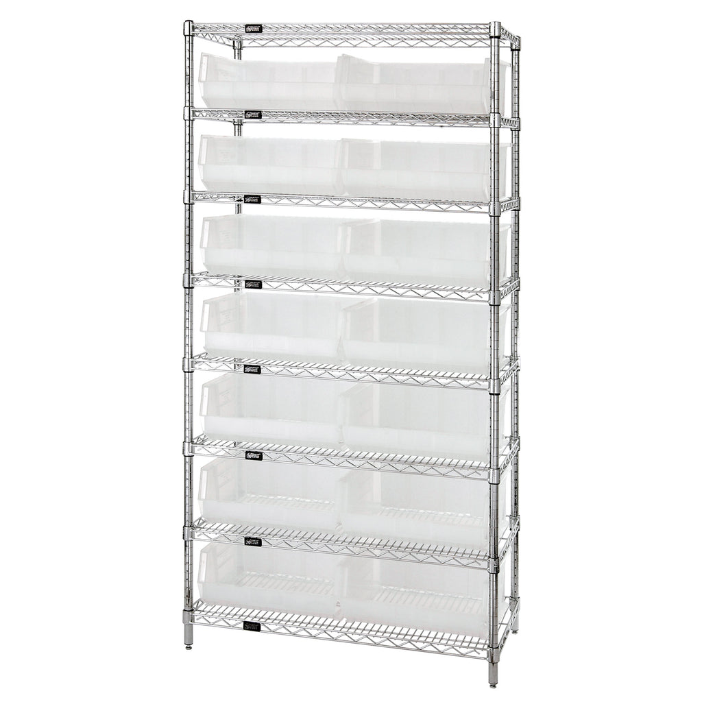 WR8-250 Wire Shelving System with 14 Bins - Clear
