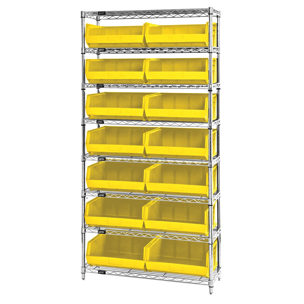 WR8-250 Wire Shelving System with 14 Bins - Yellow