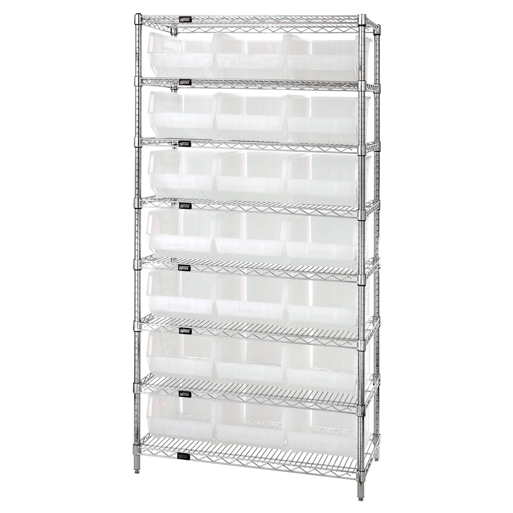 WR8-255 Wire Shelving System with 21 Bins - Clear