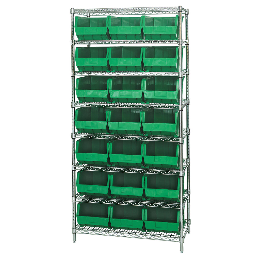 WR8-255 Wire Shelving System with 21 Bins - Green
