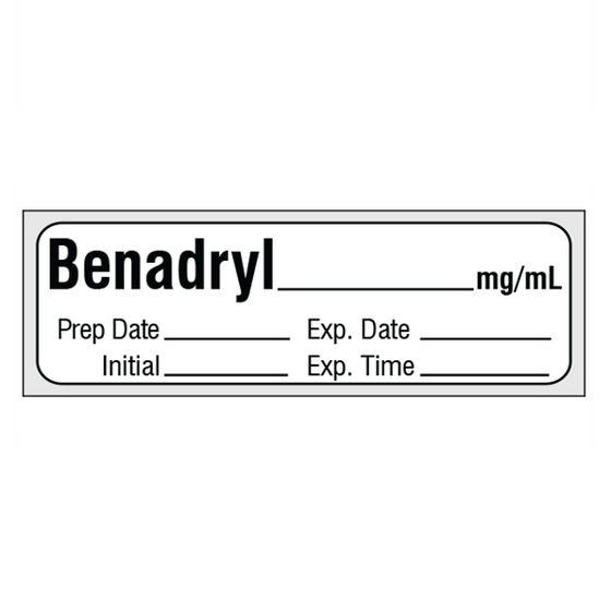 BENADRYL mg/mL Medication Label Tape