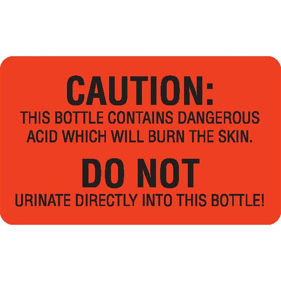 Urine Collection Label - "CAUTION: THIS BOTTLE CONTAINS ACID WHICH WILL BURN THE SKIN"