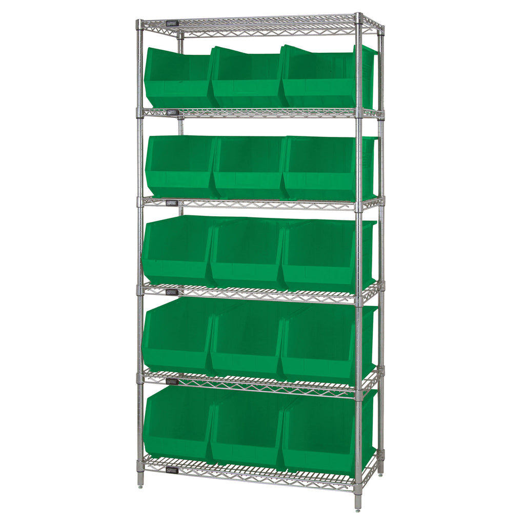 WR6-260 Wire Shelving System with 15 Bins - Green
