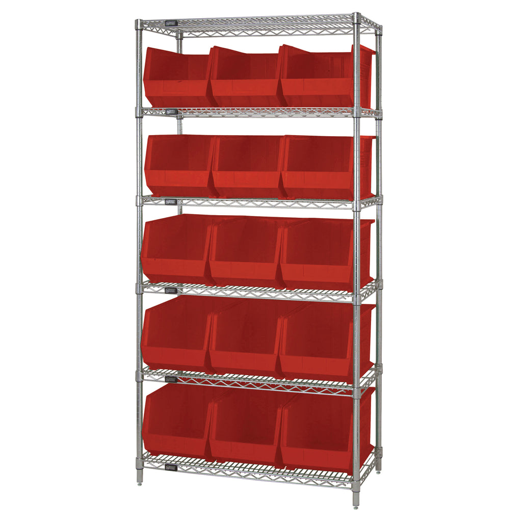WR6-260 Wire Shelving System with 15 Bins - Red