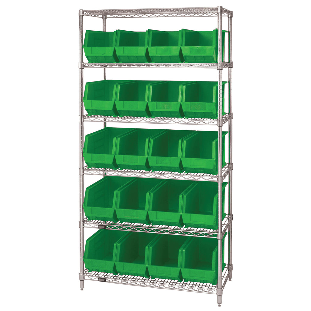 WR6-265 Wire Shelving System with 20 Bins - Green