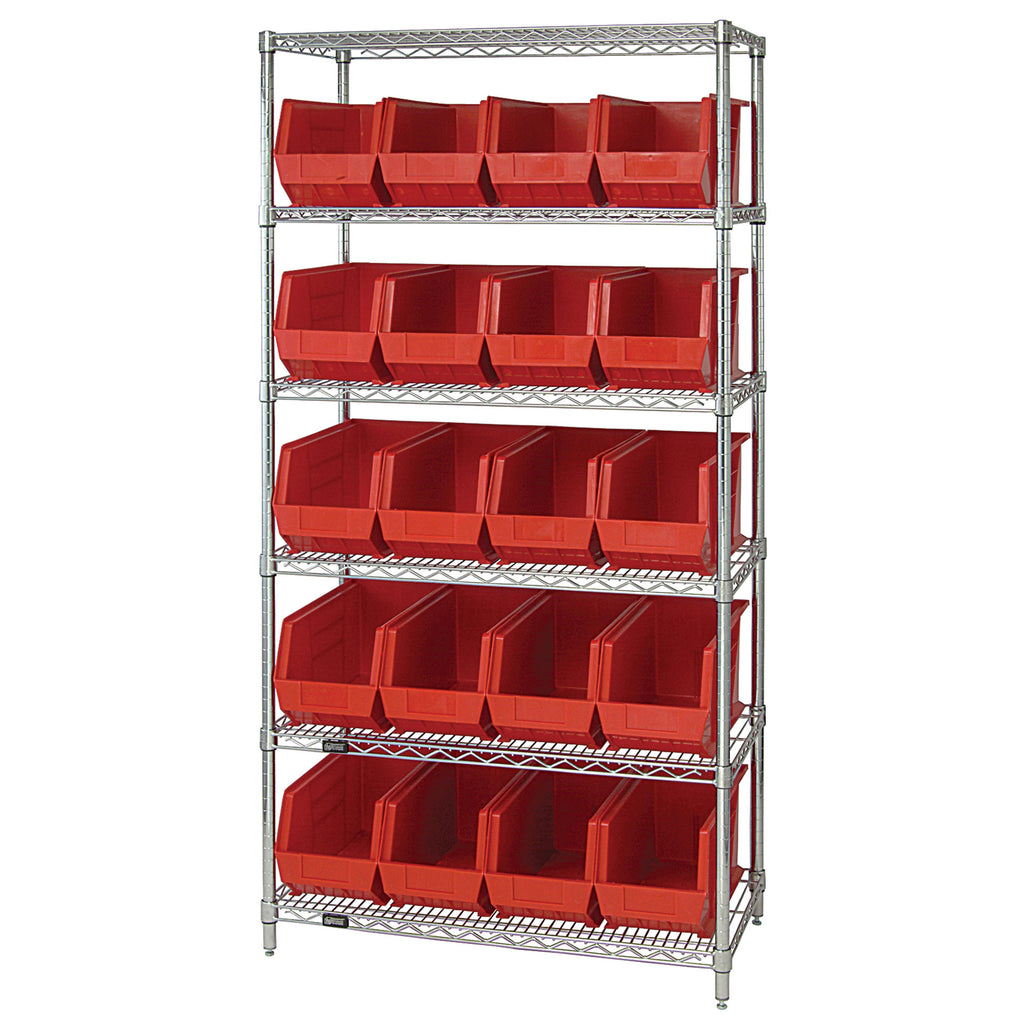 WR6-265 Wire Shelving System with 20 Bins - Red