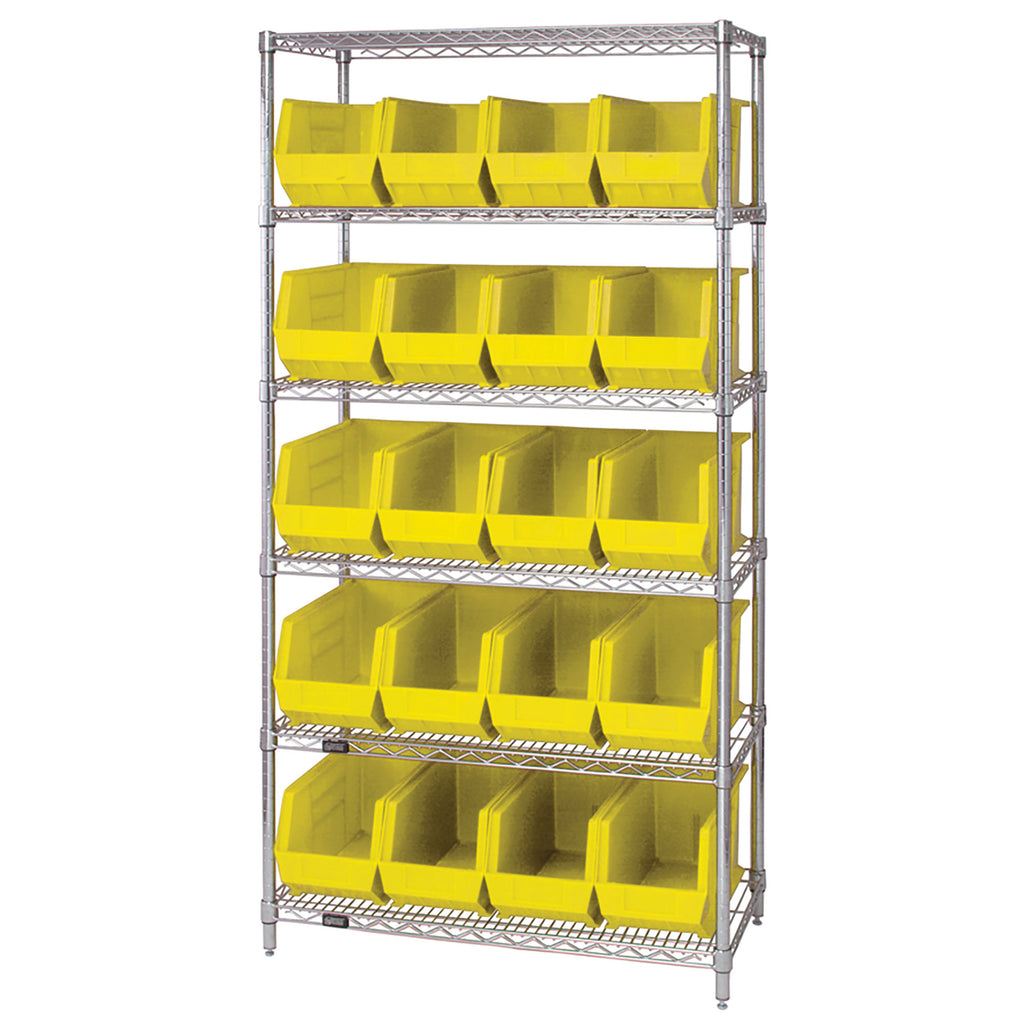 WR6-265 Wire Shelving System with 20 Bins - Yellow
