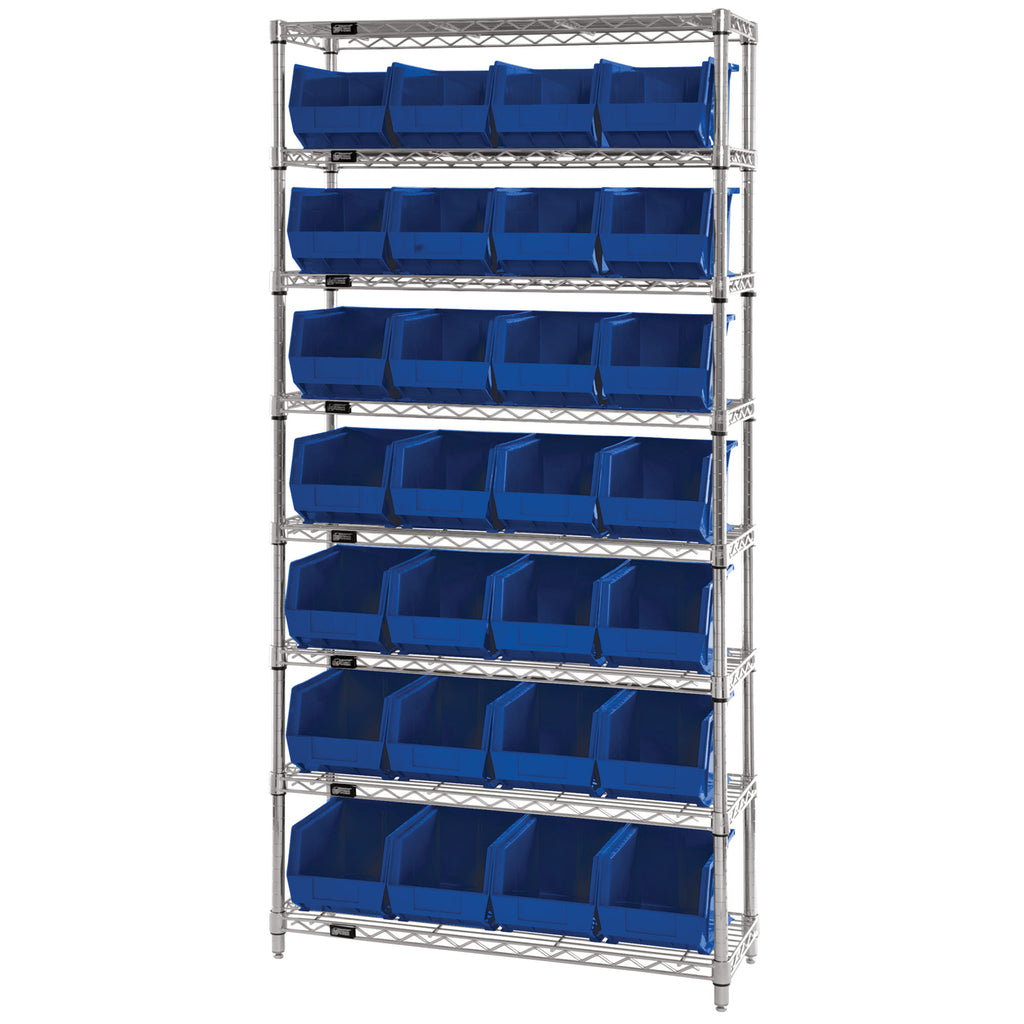 WR8-240 Wire Shelving System with 28 Bins - Blue