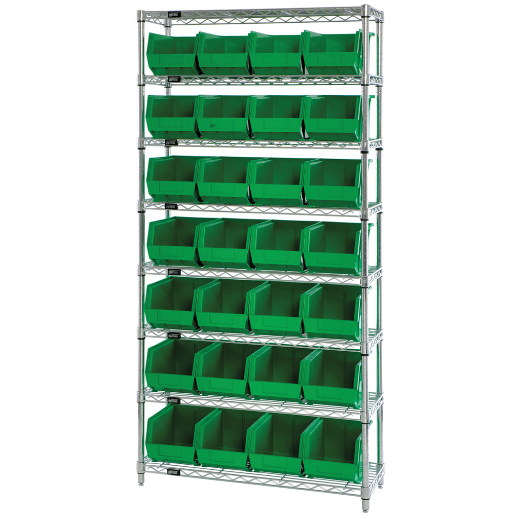WR8-240 Wire Shelving System with 28 Bins - Green