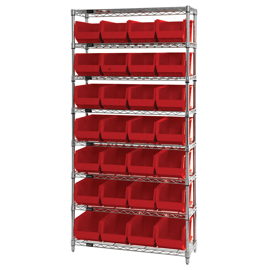 WR8-240 Wire Shelving System with 28 Bins - Red