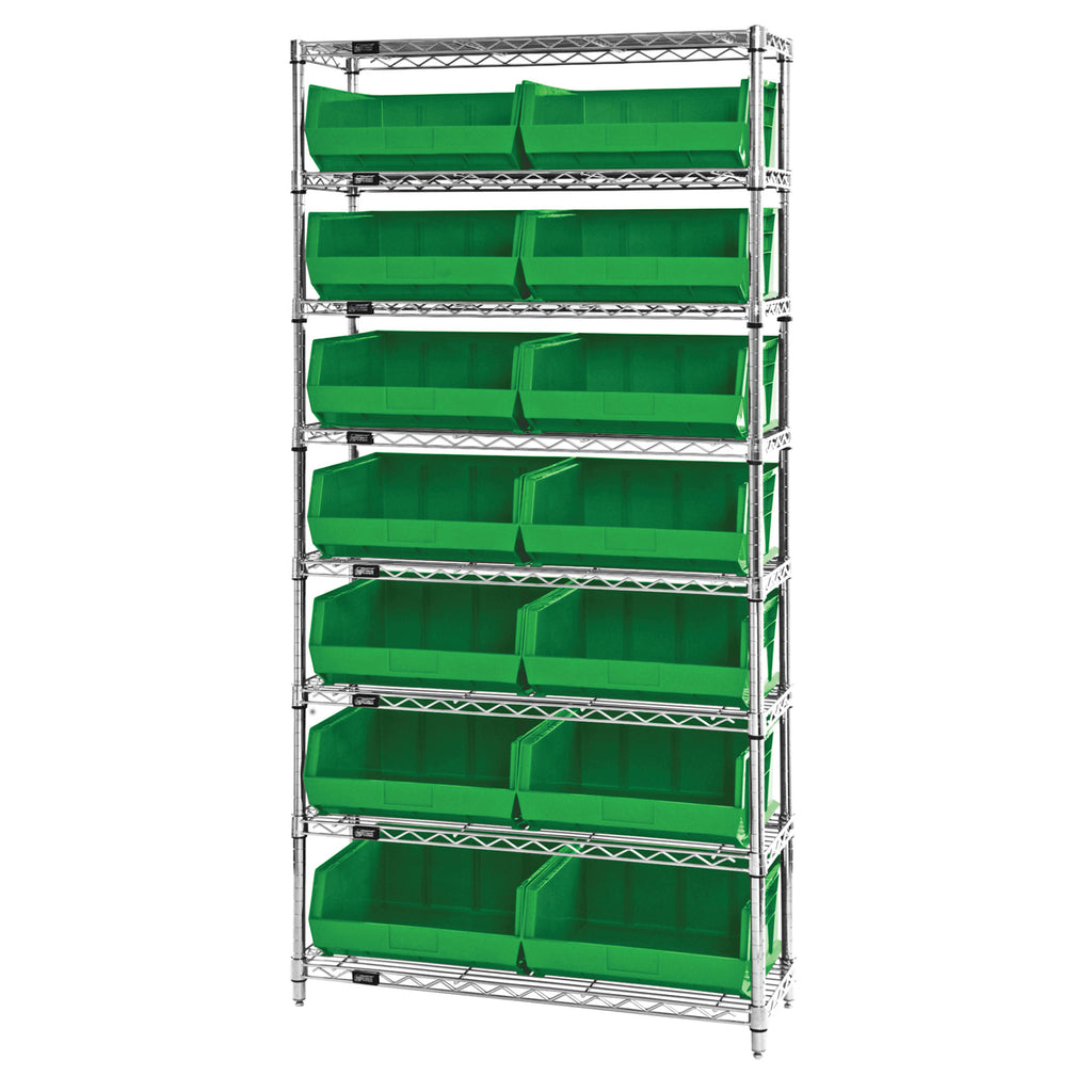 WR8-250 Wire Shelving System with 14 Bins - Green