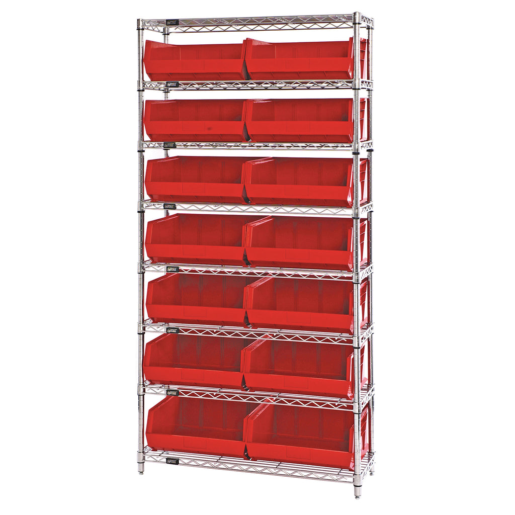 WR8-250 Wire Shelving System with 14 Bins - Red