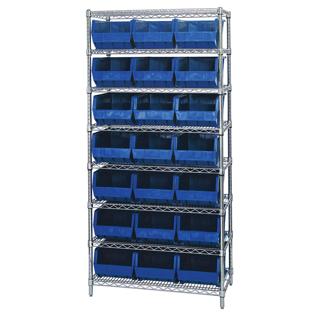 WR8-255 Wire Shelving System with 21 Bins - Blue