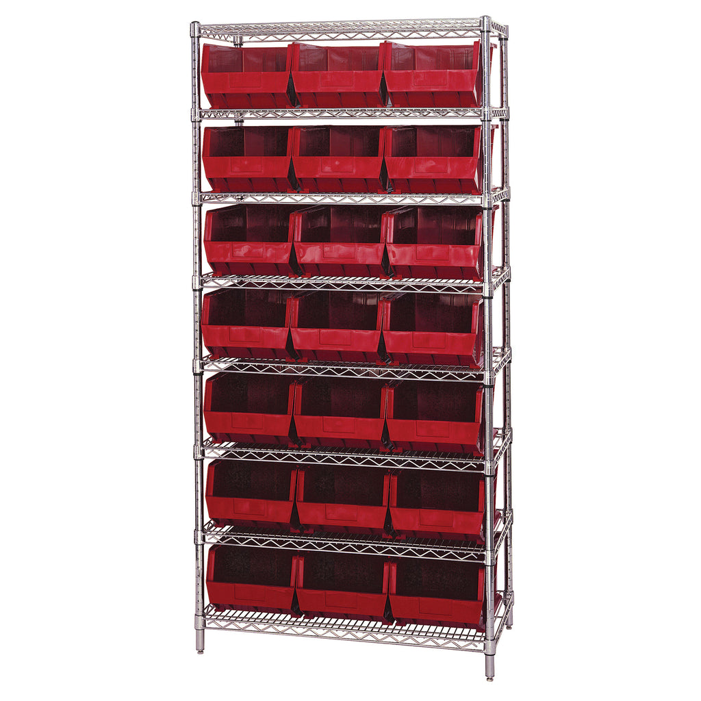 WR8-255 Wire Shelving System with 21 Bins - Red