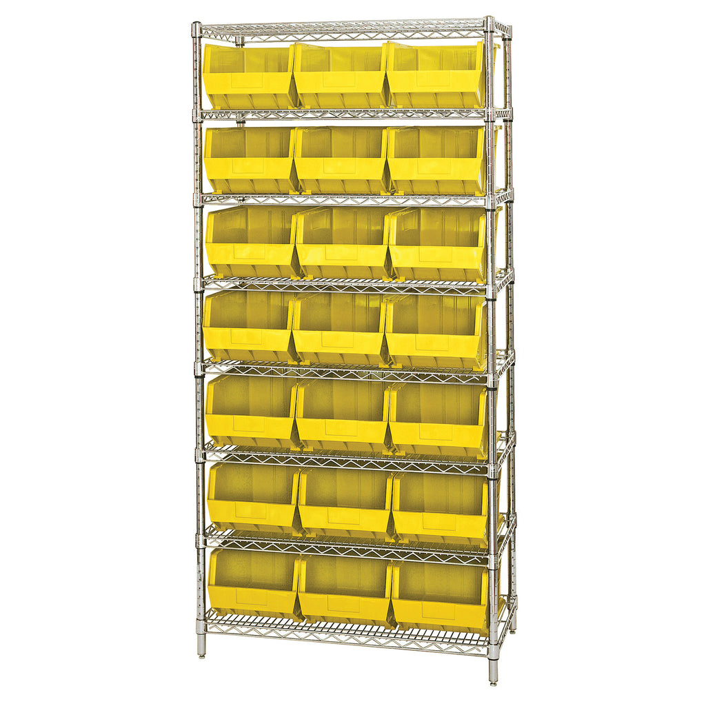 WR8-255 Wire Shelving System with 21 Bins - Yellow