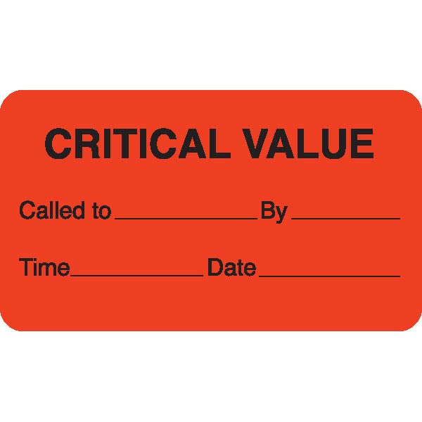 "CRITICAL VALUE" Orange Medical Label