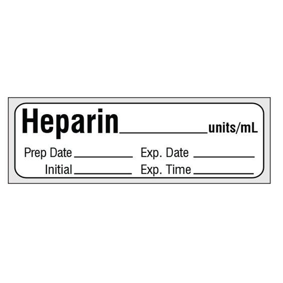 HEPARIN units/mL Pre-Cut Medication Label Tape