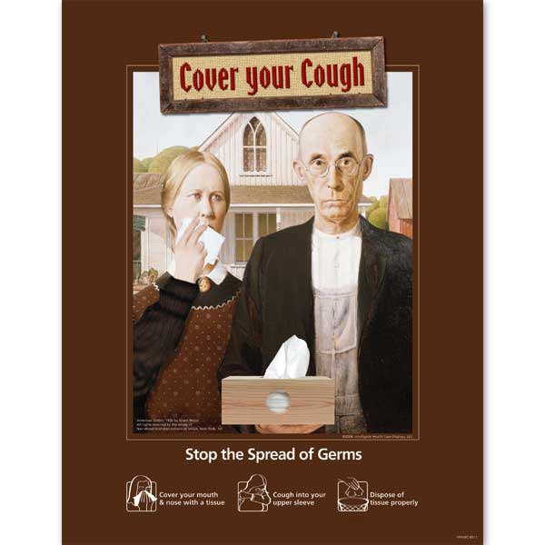 Cover Your Cough Hygiene Poster - American Gothic - 11"H x 14"W