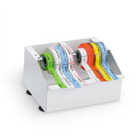 Metal Medication Label Tape Dispenser - Holds 8 Rolls