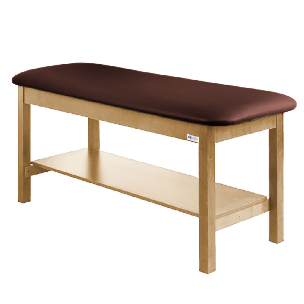 Treatment Exam Table Wooden Full Shelf Flat Top - Burgundy