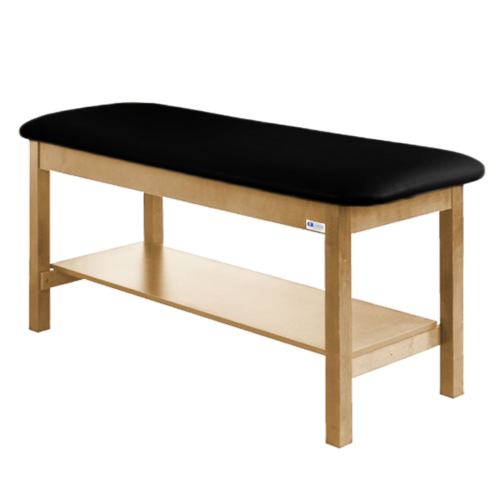 Treatment Exam Table Wooden Full Shelf Flat Top - Black