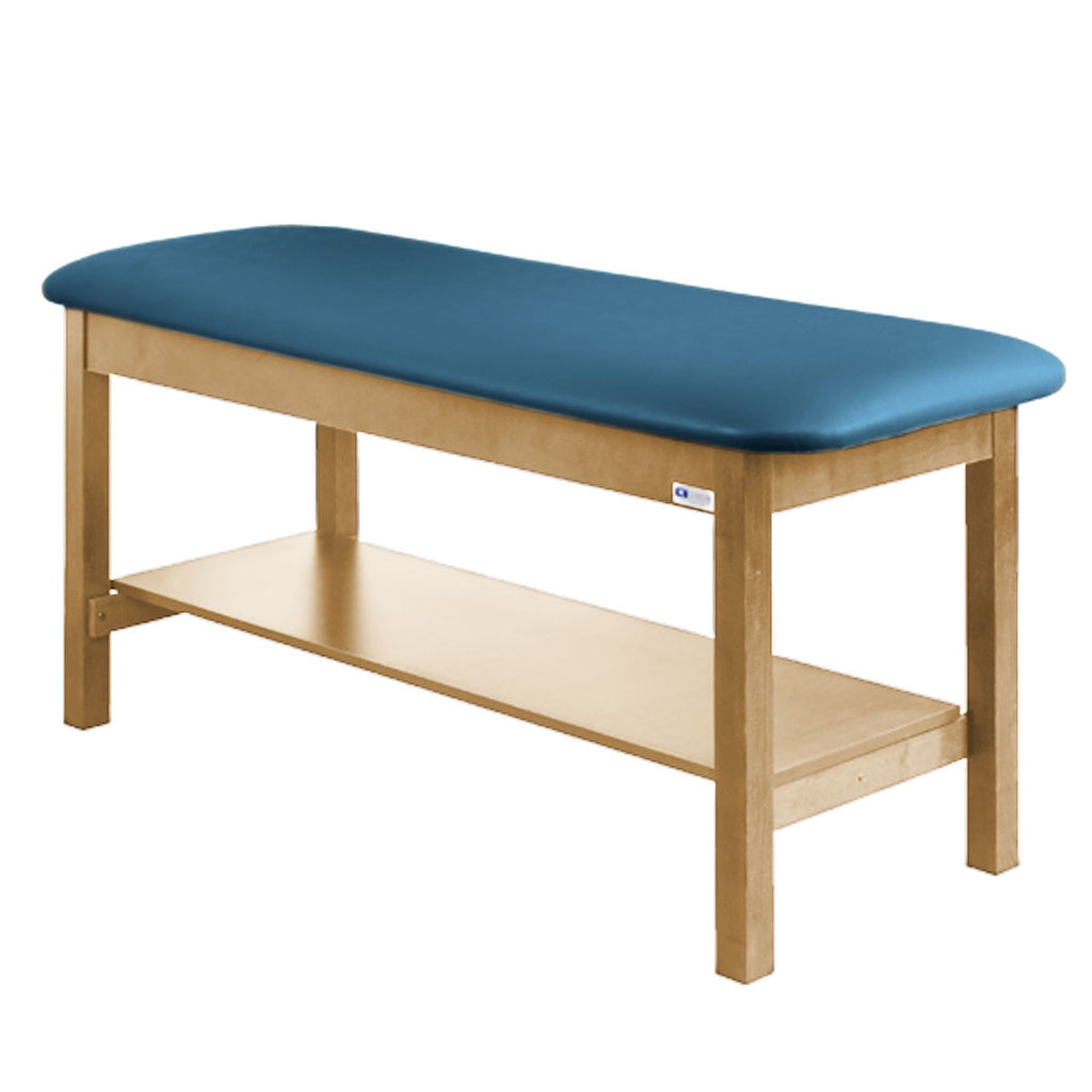 Treatment Exam Table Wooden Full Shelf Flat Top - Wedgewood