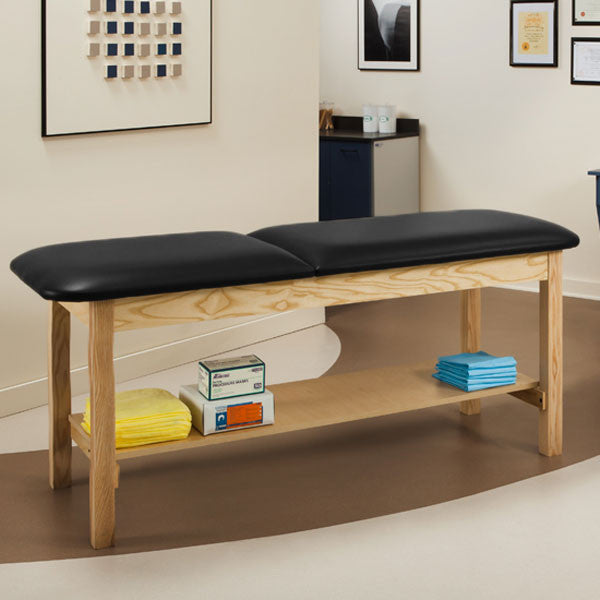 Wooden Treatment Exam Table with Full shelf & Adjustable Backrest - Black