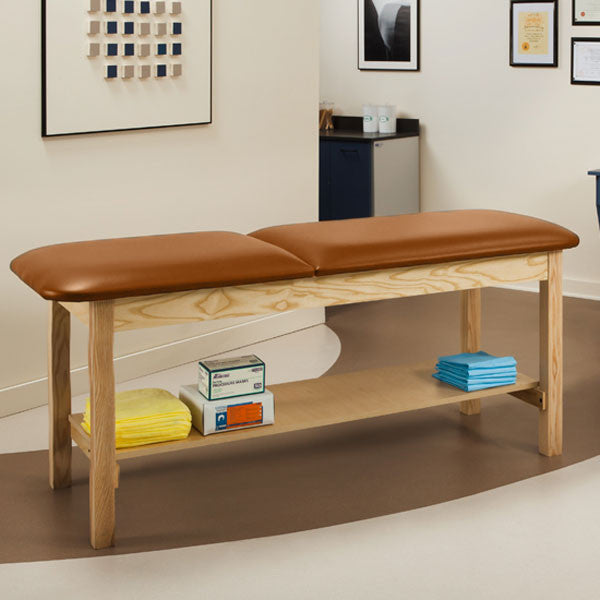Wooden Treatment Exam Table with Full shelf & Adjustable Backrest - Allspice