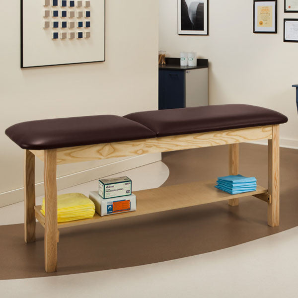 Wooden Treatment Exam Table with Full shelf & Adjustable Backrest - Burgundy