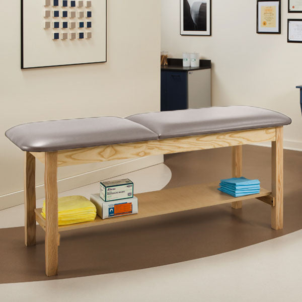 Wooden Treatment Exam Table with Full shelf & Adjustable Backrest - Cream