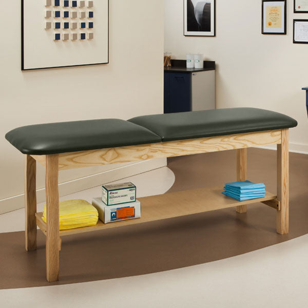Wooden Treatment Exam Table with Full shelf & Adjustable Backrest - Gunmetal