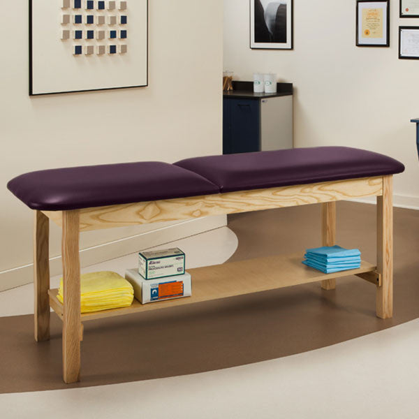 Wooden Treatment Exam Table with Full shelf & Adjustable Backrest - Purplegray