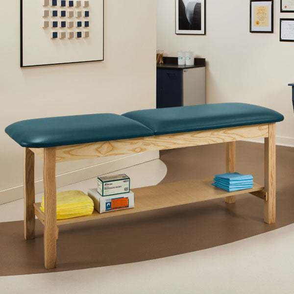 Wooden Treatment Exam Table with Full shelf & Adjustable Backrest - Slate Blue