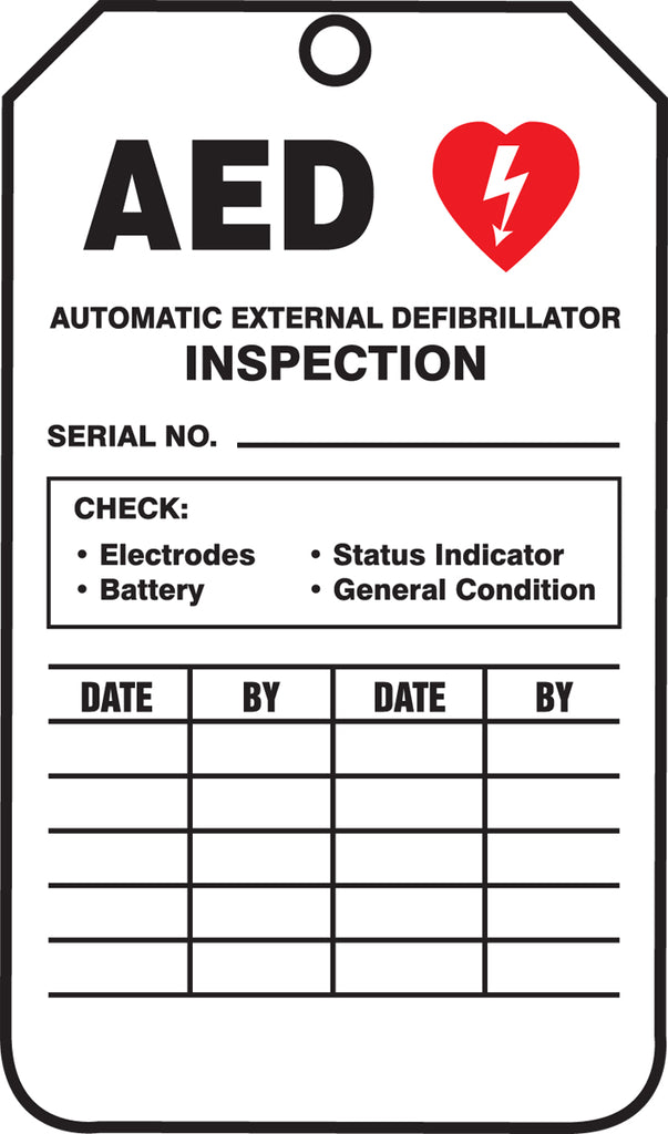 AED Status Safety Tag - AED INSPECTION TAG - PF-Cardstock