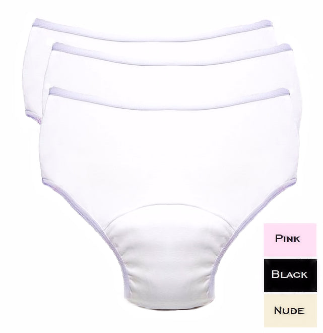 Ladies Reusable Incontinence Panty 6oz 3-Pack Assorted Colors - Medium