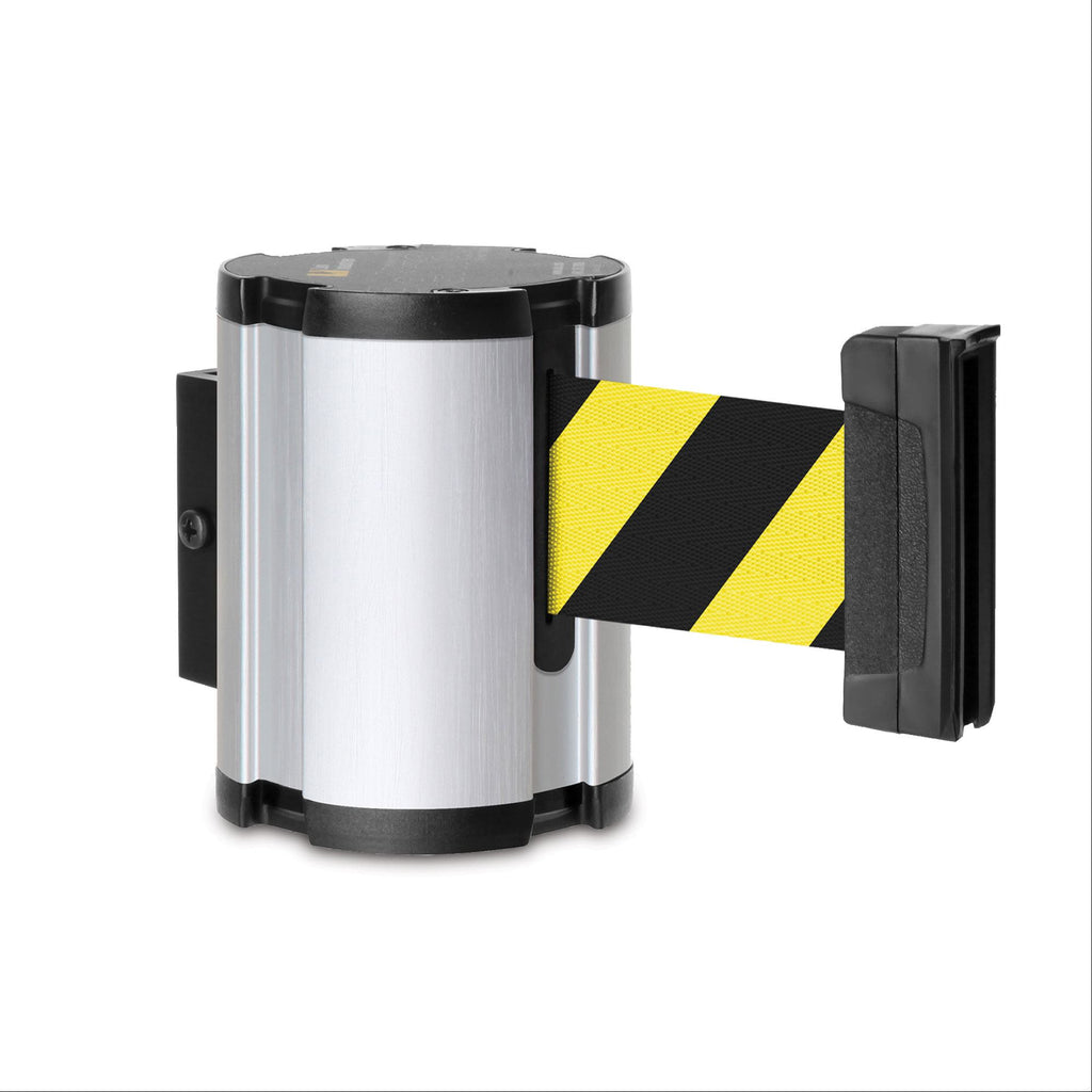 13' Wall-Mount Safety Barrier Satin Finish with Belt - Black & Yellow Belt