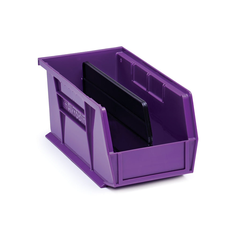 AkroBin 30230 Stack & Hang Bins 10-7/8 x 5-1/2 x 5 Bundle with Length Dividers - Purple